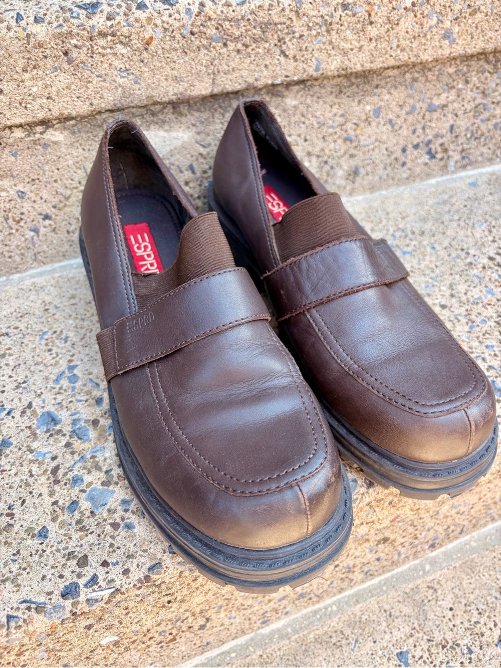 Vintage 1990’s Esprit Chocolate Brown Leather Slip-On Chunky Loafers